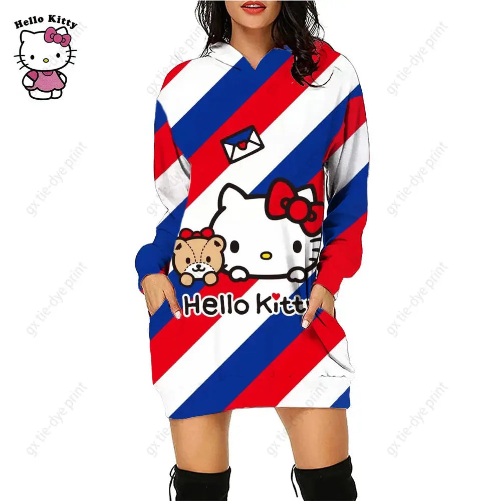 Hello Kitty 3D Printed Hoodie Dress - Browsglamour