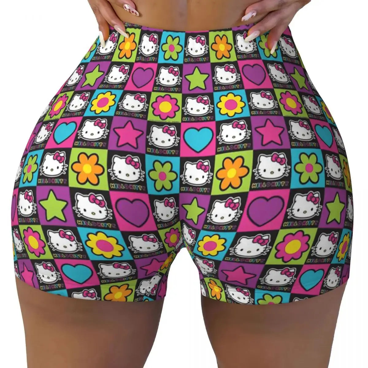 Hello Kitty Anime Cartoon Volleyball Biker Workout Shorts for Women Athletic Gym Yoga Shorts - Browsglamour