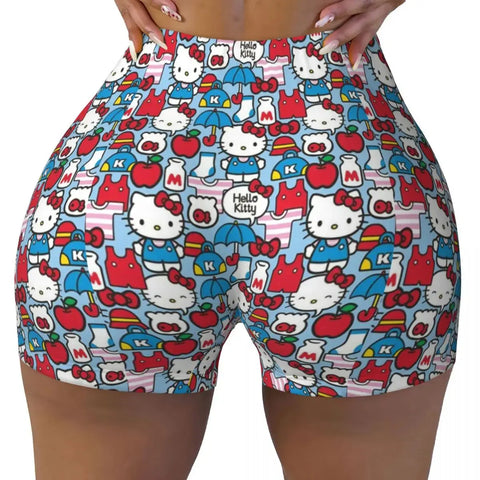 Hello Kitty Anime Cartoon Volleyball Biker Workout Shorts for Women Athletic Gym Yoga Shorts - Browsglamour