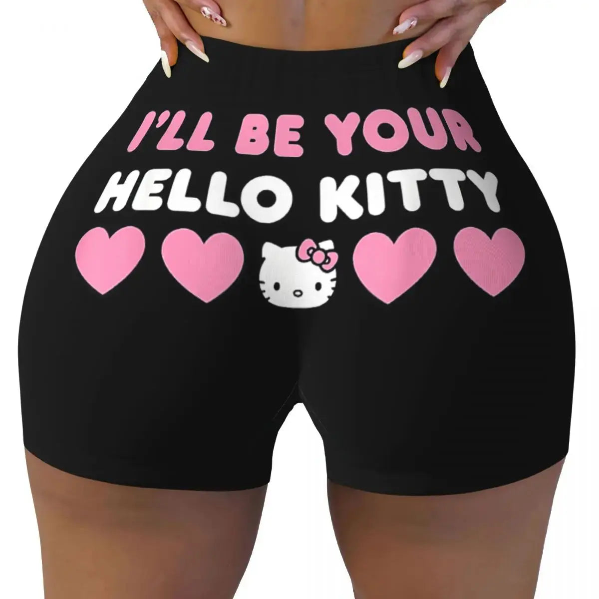 Hello Kitty Anime Cartoon Volleyball Biker Workout Shorts for Women Athletic Gym Yoga Shorts - Browsglamour