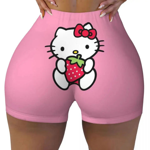 Hello Kitty Anime Cartoon Volleyball Biker Workout Shorts for Women Athletic Gym Yoga Shorts - Browsglamour