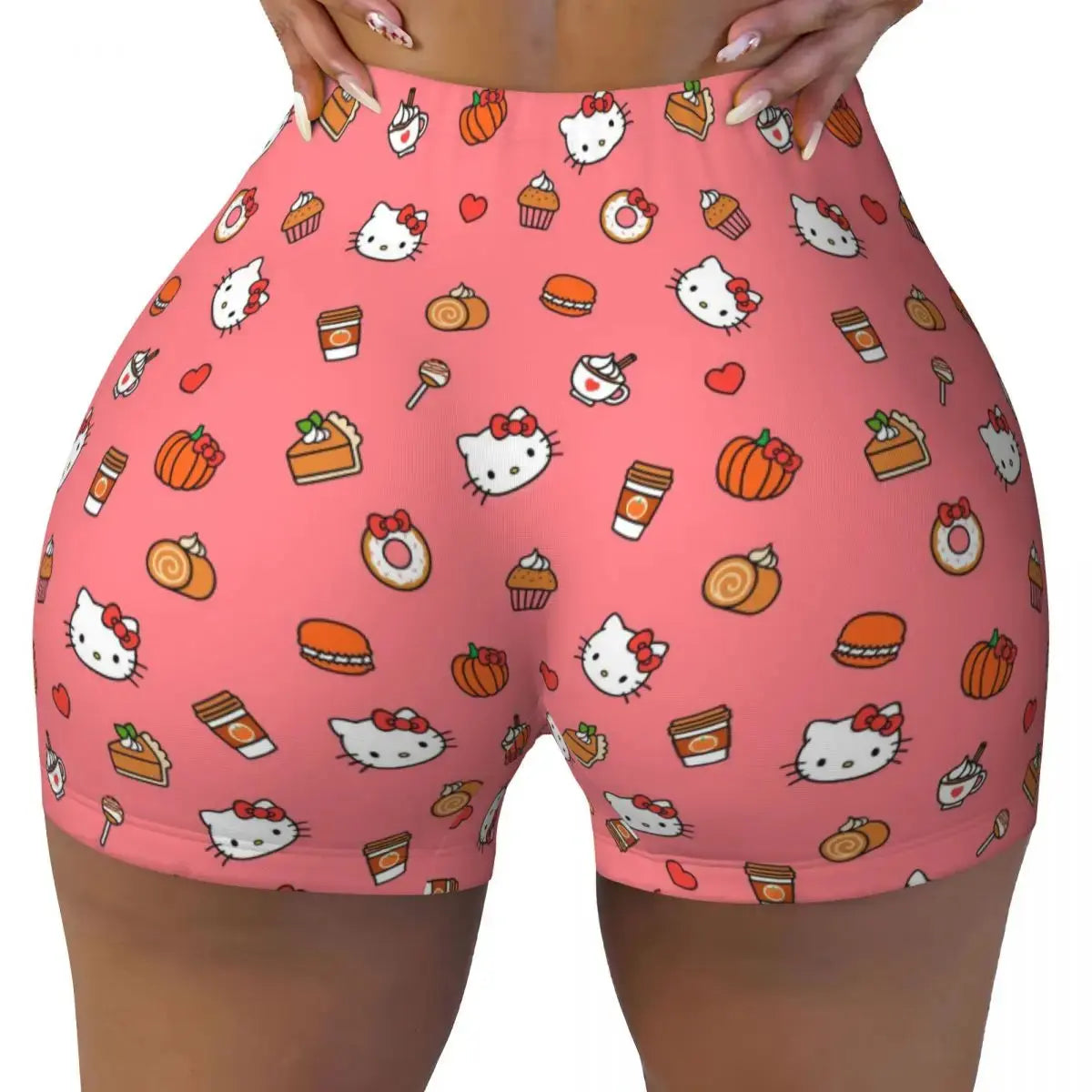 Hello Kitty Anime Cartoon Volleyball Biker Workout Shorts for Women Athletic Gym Yoga Shorts - Browsglamour