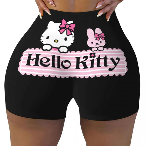 Hello Kitty Anime Cartoon Volleyball Biker Workout Shorts for Women Athletic Gym Yoga Shorts - Browsglamour