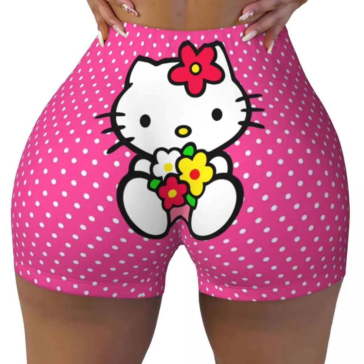 Hello Kitty Anime Cartoon Volleyball Biker Workout Shorts for Women Athletic Gym Yoga Shorts - Browsglamour