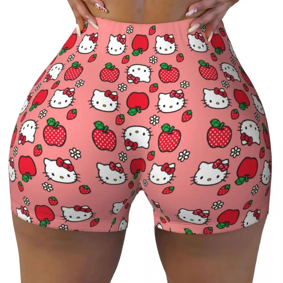 Hello Kitty Anime Cartoon Volleyball Biker Workout Shorts for Women Athletic Gym Yoga Shorts - Browsglamour