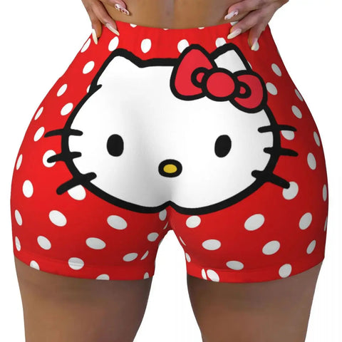 Hello Kitty Anime Cartoon Volleyball Biker Workout Shorts for Women Athletic Gym Yoga Shorts - Browsglamour