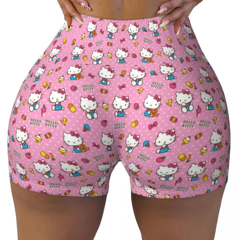 Hello Kitty Anime Cartoon Volleyball Biker Workout Shorts for Women Athletic Gym Yoga Shorts - Browsglamour