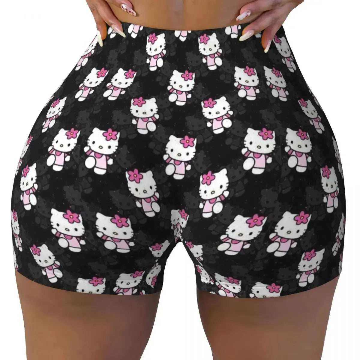 Hello Kitty Anime Cartoon Volleyball Biker Workout Shorts for Women Athletic Gym Yoga Shorts - Browsglamour