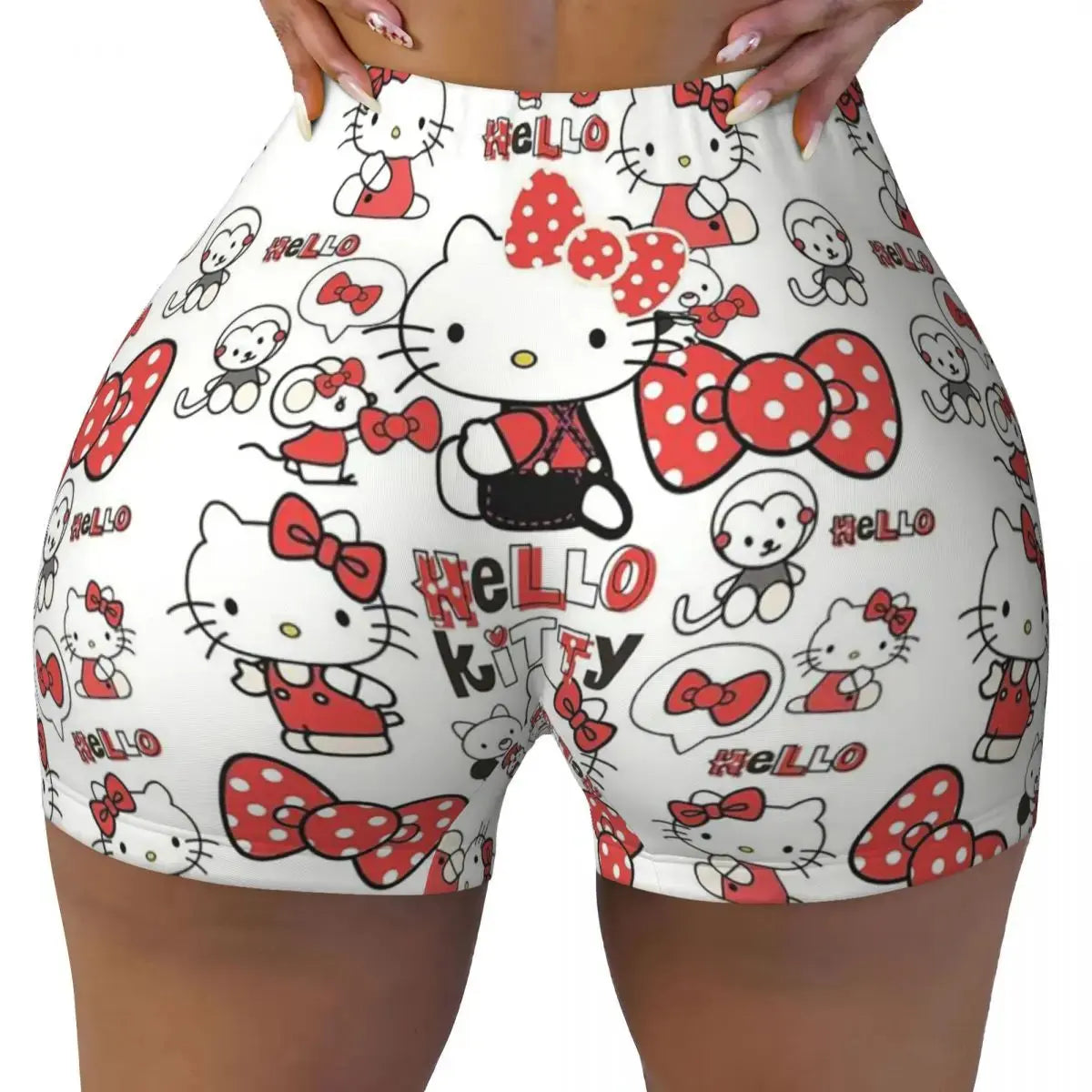 Hello Kitty Anime Cartoon Volleyball Biker Workout Shorts for Women Athletic Gym Yoga Shorts - Browsglamour