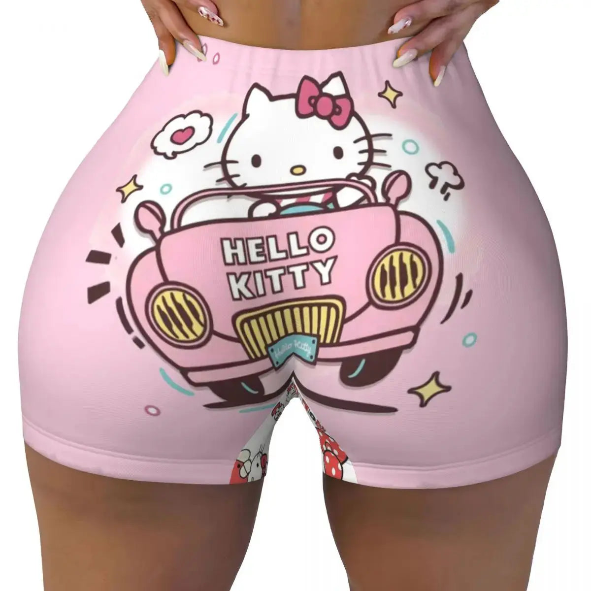 Hello Kitty Anime Cartoon Volleyball Biker Workout Shorts for Women Athletic Gym Yoga Shorts - Browsglamour