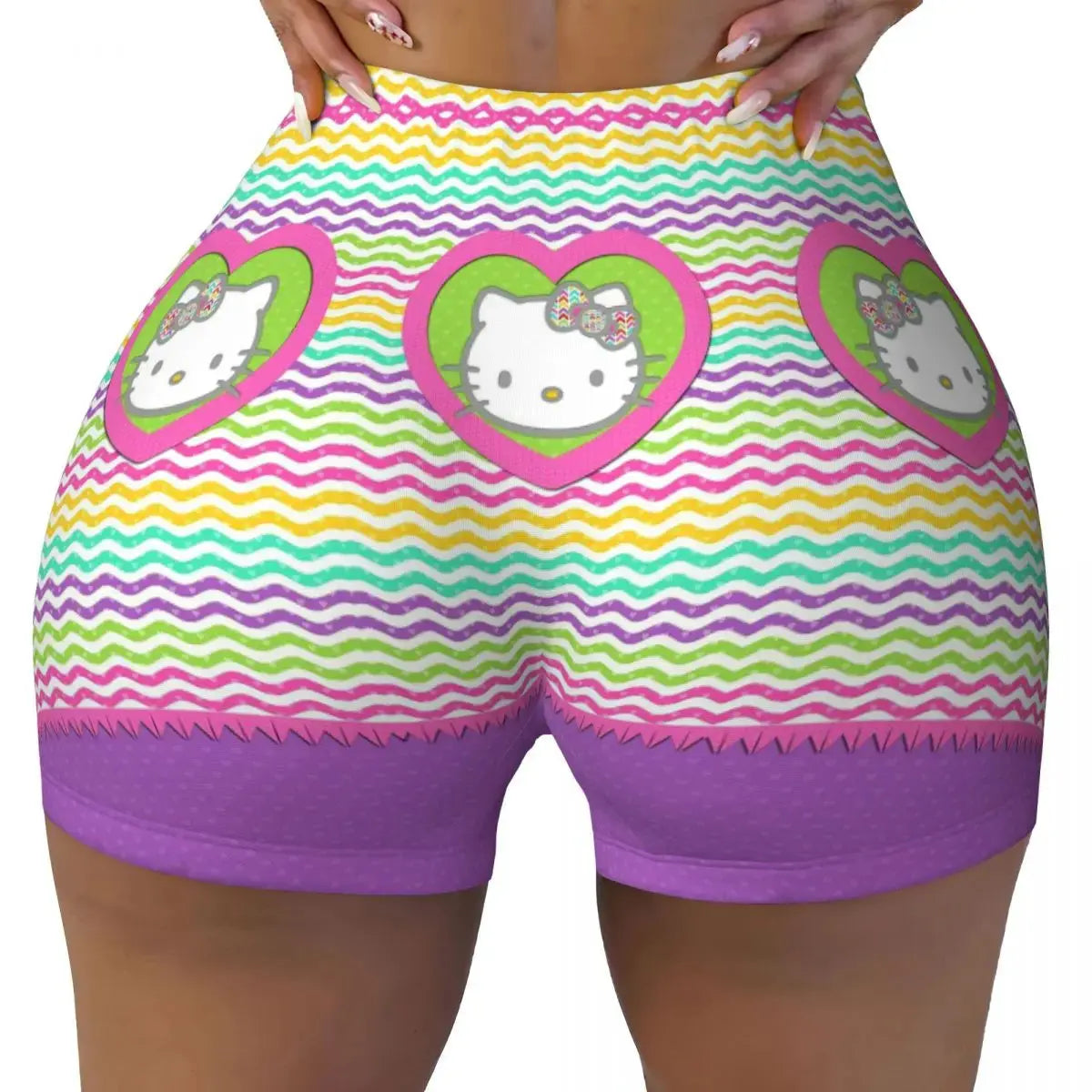 Hello Kitty Anime Cartoon Volleyball Biker Workout Shorts for Women Athletic Gym Yoga Shorts - Browsglamour