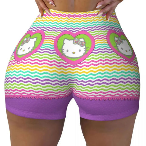 Hello Kitty Anime Cartoon Volleyball Biker Workout Shorts for Women Athletic Gym Yoga Shorts - Browsglamour