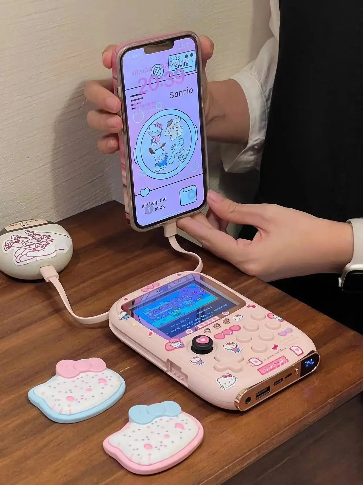 Hello Kitty Mini Game Power Bank Portable Retro Handheld Game Console 6000mah Capacity 3.2 Inch Soft Light Color Screen 10000+ Games - Browsglamour