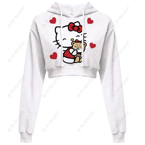 Hello Kitty Print short, hooded Cropped Sweatshirts - Browsglamour