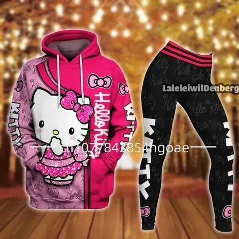 Hello Kitty and other Character 3D Hoodie Women's Hoodie and Leggings Yoga Suits - Browsglamour