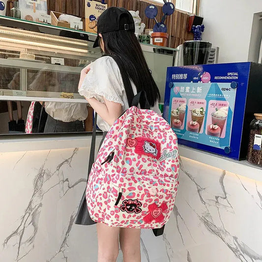 Hello kitty Leopard backpack student schoolbag 33cm*13cm*43cm Browsglamour