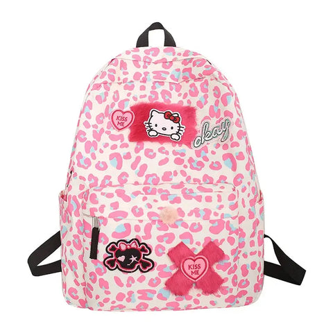 Hello kitty Leopard backpack student schoolbag 33cm*13cm*43cm Browsglamour