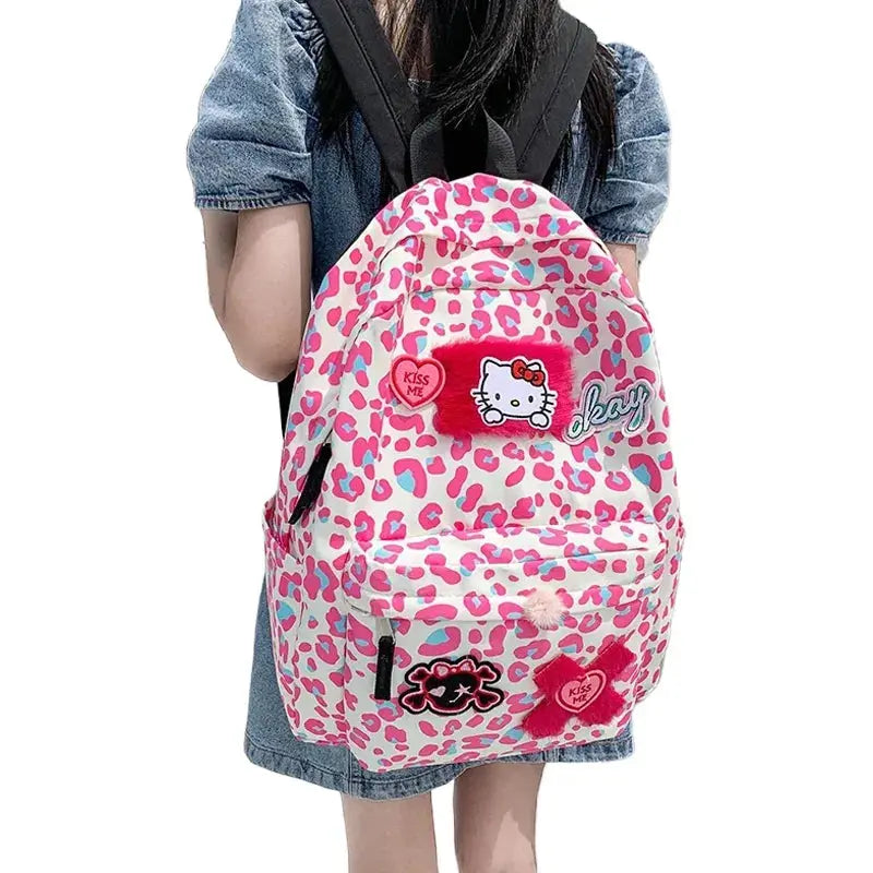 Hello kitty Leopard backpack student schoolbag 33cm*13cm*43cm Browsglamour