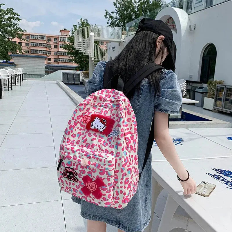 Hello kitty Leopard backpack student schoolbag 33cm*13cm*43cm Browsglamour