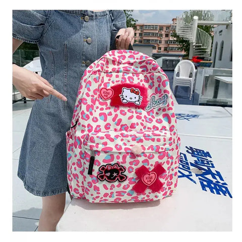 Hello kitty Leopard backpack student schoolbag 33cm*13cm*43cm Browsglamour