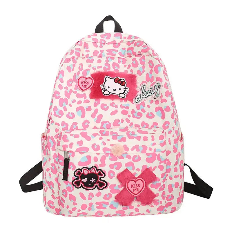 Hello kitty Leopard backpack student schoolbag 33cm*13cm*43cm - Browsglamour