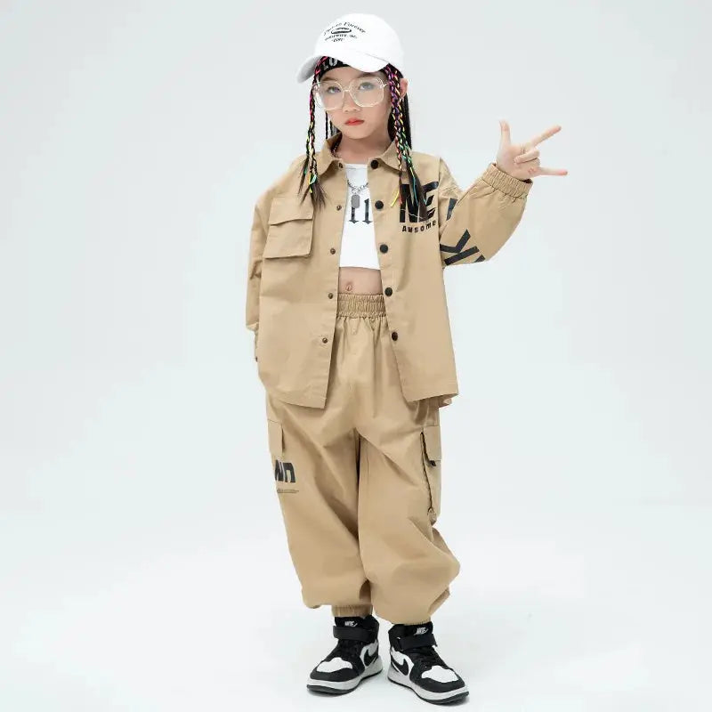 Kids Khaki Shirt Jacket Casual Streetwear Cargo Jogger Pants Outfits Browsglamour