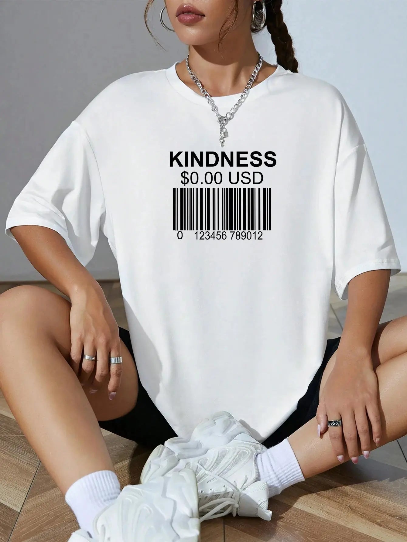 Kindness Bar Code Oversized Tees for Women Browsglamour