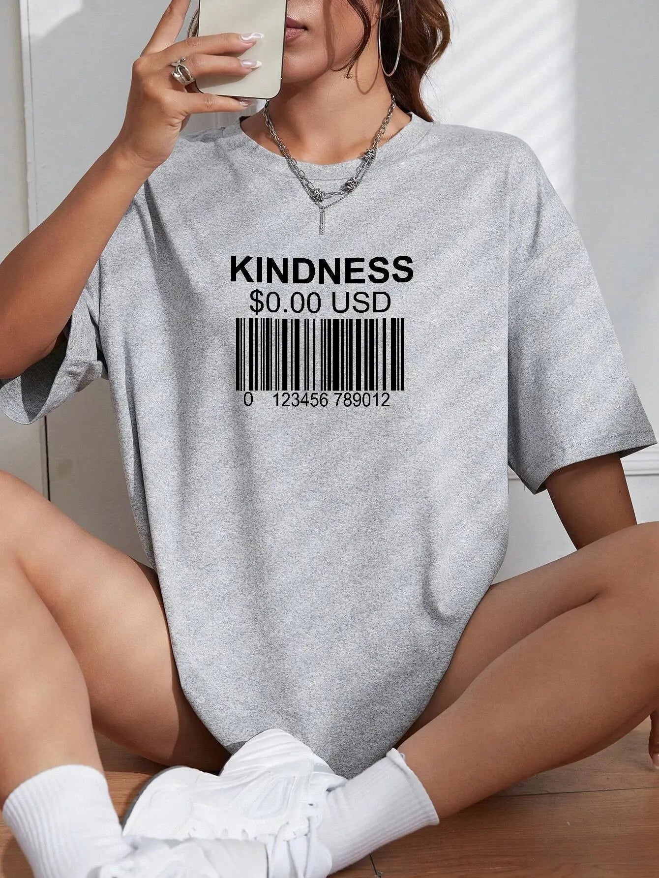 Kindness Bar Code Oversized Tees for Women Browsglamour