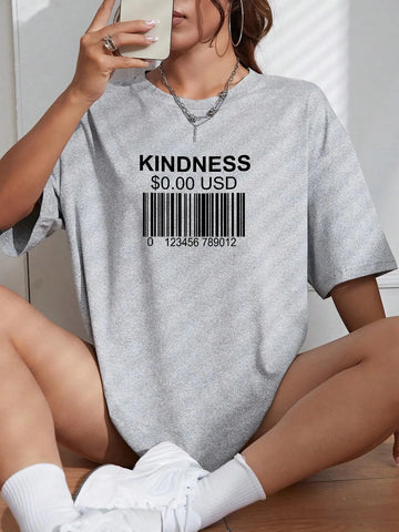 Kindness Bar Code Oversized Tees for Women Browsglamour