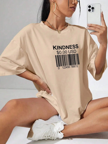 Kindness Bar Code Oversized Tees for Women Browsglamour