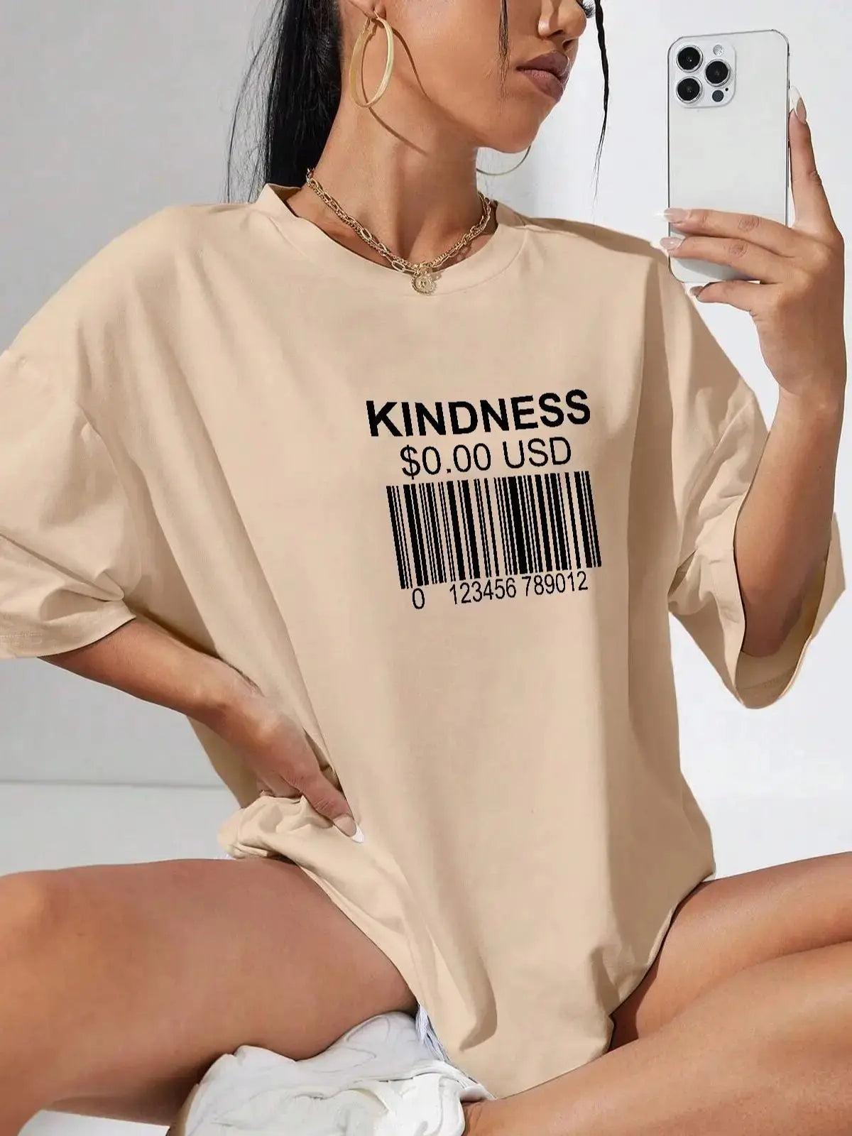 Kindness Bar Code Oversized Tees for Women - Browsglamour