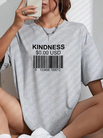 Kindness Bar Code Oversized Tees for Women - Browsglamour