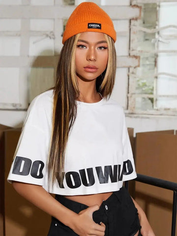 Letter Printed Crop Top - Browsglamour