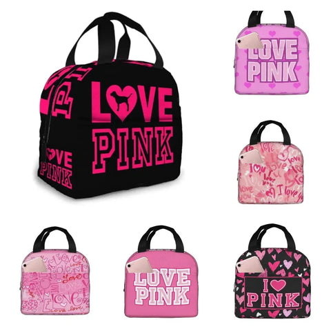 Love Pink Portable Insulated Waterproof Lunch Tote - Browsglamour