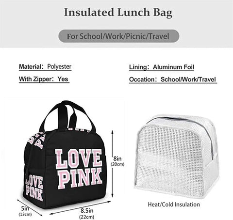 Love Pink Portable Insulated Waterproof Lunch Tote - Browsglamour