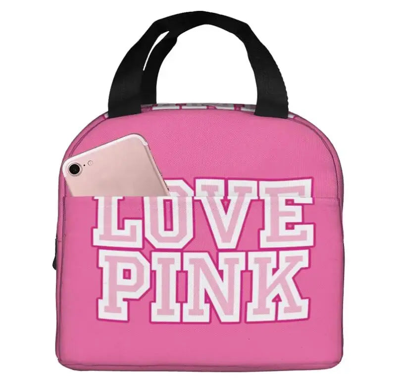 Love Pink Portable Insulated Waterproof Lunch Tote - Browsglamour