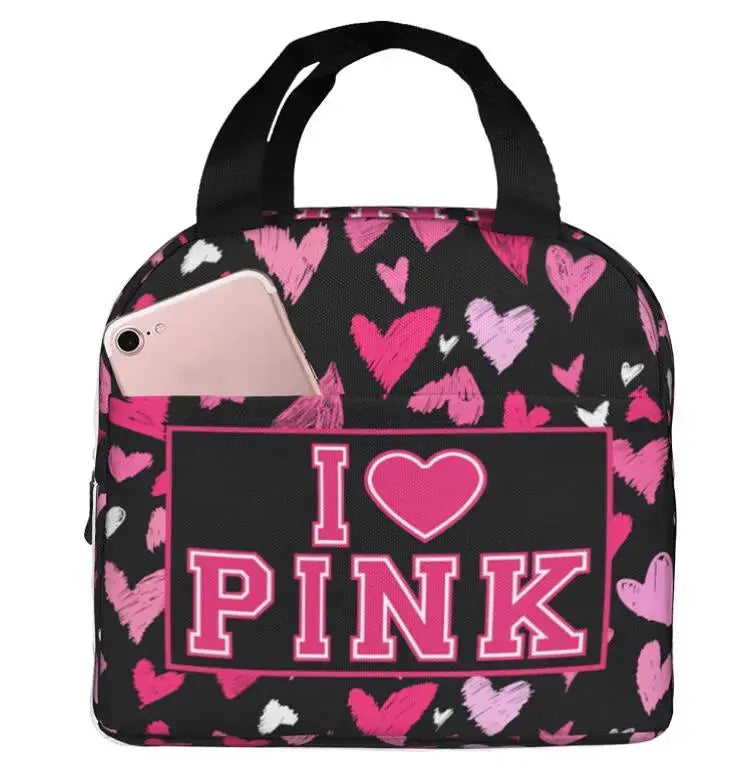 Love Pink Portable Insulated Waterproof Lunch Tote - Browsglamour