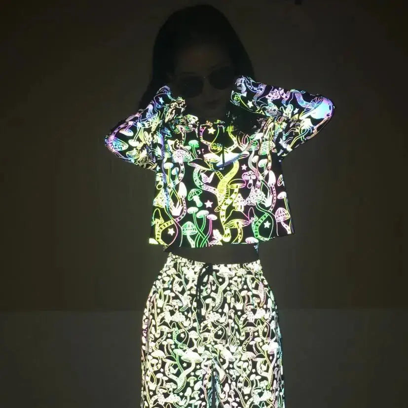 Mushrooms reflective cropped hoodie, pants, or shorts Browsglamour