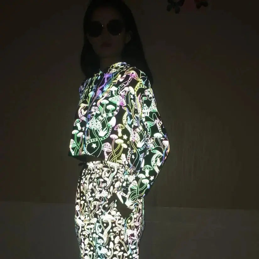 Mushrooms reflective cropped hoodie, pants, or shorts Browsglamour