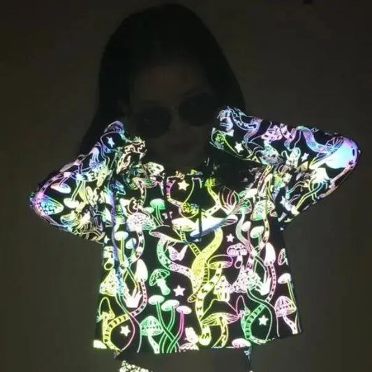 Mushrooms reflective cropped hoodie, pants, or shorts - Browsglamour