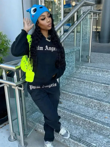 Palm 😇 Sweatsuit Set-Black - Browsglamour