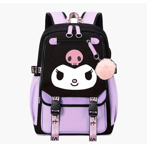 Purple Kuromi Melody Backpack with USB Browsglamour