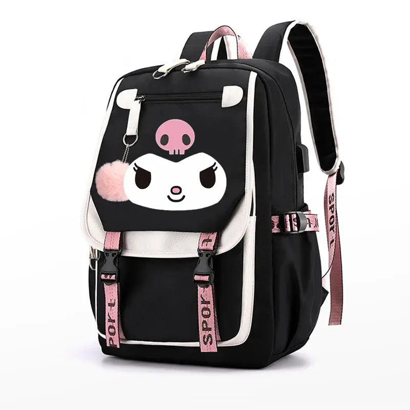 Purple Kuromi Melody Backpack with USB - Browsglamour