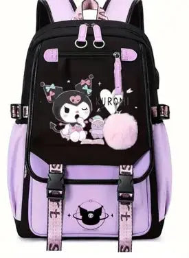 Purple Kuromi Melody Backpack with USB - Browsglamour