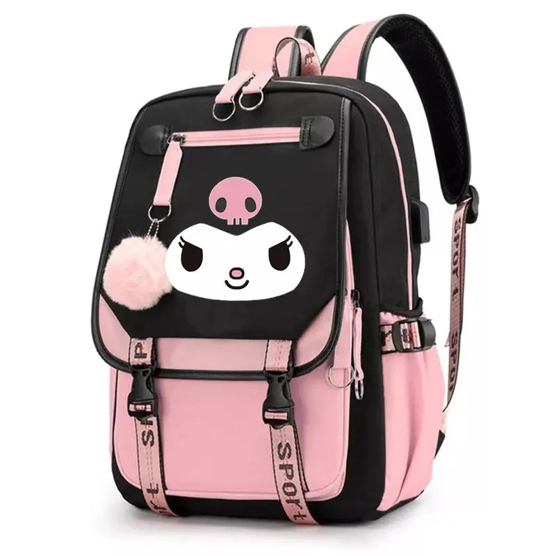 Purple Kuromi Melody Backpack with USB - Browsglamour