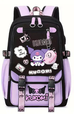 Purple Kuromi Melody Backpack with USB - Browsglamour