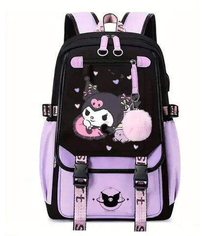 Purple Kuromi Melody Backpack with USB - Browsglamour