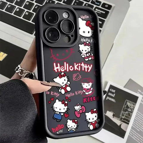 Sanrio Hello Kitty Pattern Silicone Phone Case For iPhone 11 12 13 14 15 Pro Max XS XR X 7 8 Plus SE 2020 2022 Shockproof Cover - Browsglamour