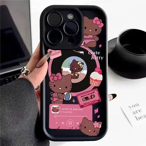 Sanrio Hello Kitty Pattern Silicone Phone Case For iPhone 11 12 13 14 15 Pro Max XS XR X 7 8 Plus SE 2020 2022 Shockproof Cover - Browsglamour