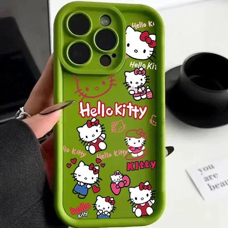 Sanrio Hello Kitty Pattern Silicone Phone Case For iPhone 11 12 13 14 15 Pro Max XS XR X 7 8 Plus SE 2020 2022 Shockproof Cover - Browsglamour